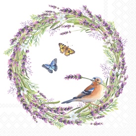 Șervețel decorativ mare de masă Chaffinch in a lavender wreath - Img 2