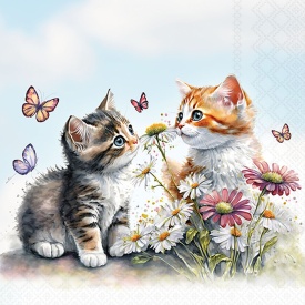 Șervețel decorativ mare de masă Kittens in flower field - Img 2