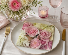 Șervețel decorativ mare de masă Madison Pink & White Roses