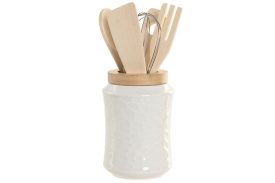 Set elegant cu ustensile de bucătărie din porțelan și bambus