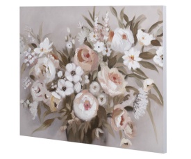 Tablou decorativ pictat cu aranjament de flori roz în vază