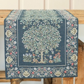Traversă de masă Goblen „Arborele Vieții” albastru 37x100 cm – Stil William Morris - Img 4