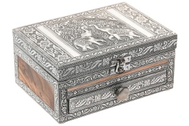 Cutie de bijuterii elegantă din lemn și aluminiu model cu elefant cu sertar - Img 3