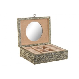 Cutie de bijuterii elegantă lemn cu aluminiu culoare șampaniu model Copacul Vieții