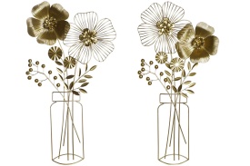 Decor elegant de perete din metal cu flori aurii