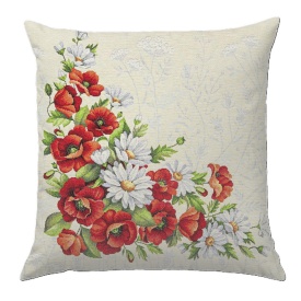 Față de pernă decor elegant din goblen spaniol cu maci și margarete 45x45 cm - Img 3