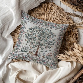 Față de pernă decorativă în stil William Morris cu fond gri 45x45 cm