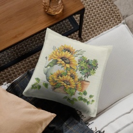 Față de pernă Goblen cu Floarea-Soarelui și Ulcior 45x45 cm - Img 2