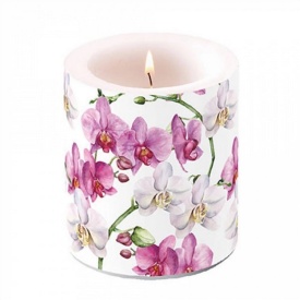 Lumânare mare Elegant orchids white