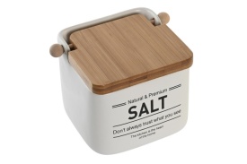 Recipient decorativ pentru sare din ceramică și bambus