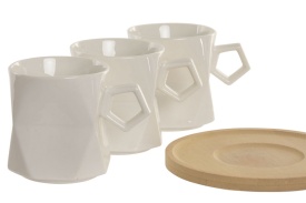 Set cafea cu farfurioare din bambus design modern, alb elegant - Img 4