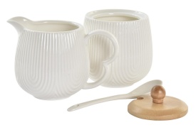 Set elegant zaharniță și recipient lapte din ceramică cu suport bambus - Img 3