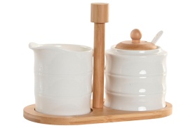 Set zaharniță cu linguriță lăptieră din porțelan cu suport din bambus modern și elegant