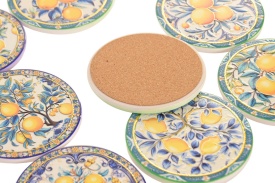 Suport pahare rotunde din ceramică cu model mediteranean - Img 3