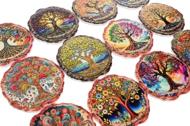 Suporturi pahare Copacul Vieții design artistic colorat, bază din plută