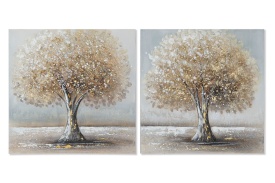 Tablou elegant decorativ canvaș în relief cu arbori culoare bej și maro