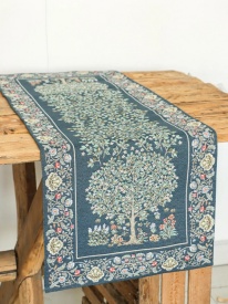 Traversă de masă Goblen „Arborele Vieții” albastru 37x100 cm – Stil William Morris