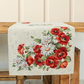 Traversă elegantă din goblen spaniol model maci și margarete 44x140 cm - Img 2