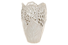 Vază decorativă ceramică mare alb cu crem