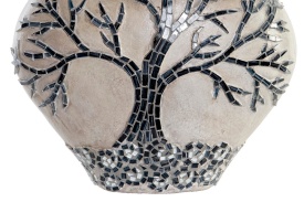 Vază decorativă elegantă din ceramică cu Copacul Vieții bej cu maro - Img 3