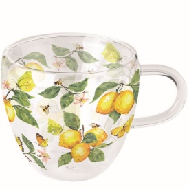 Cană sticlă perete dublu Fresh lemons white