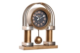 Ceas de masă decorativ vintage din metal cu pendul de culoare arămiu