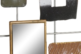 Decor elegant de perete rotund din metal si oglindă în culori auriu arămiu negru verde olive - Img 3