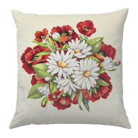 Față de pernă decorativă din goblen spaniol cu maci și margarete 45x45 cm - Img 3
