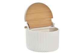 Recipient depozitare sare din ceramică cu capac din bambus design modern - Img 3