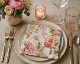 Șervețel decorativ mare de masă Peonies Composition Cream