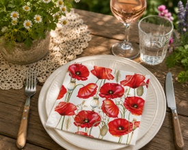 Șervețel decorativ mare de masă Poppy All Over White