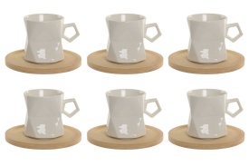 Set cafea cu farfurioare din bambus design modern, alb elegant