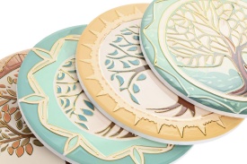 Suporturi oale decorative din ceramică cu model Copacul Vieții cu bază din plută - Img 2