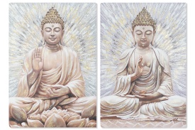 Tablou decorativ pictat manual Buddha în nuanțe aurii