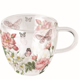 Cană sticlă perete dublu Amelia White