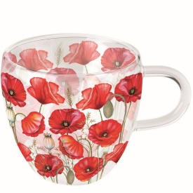 Cană sticlă perete dublu Poppy all over white