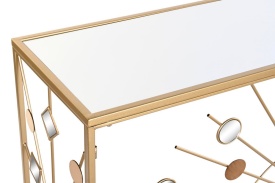 Consolă decorativă modernă din metal și sticlă culoare auriu - Img 2