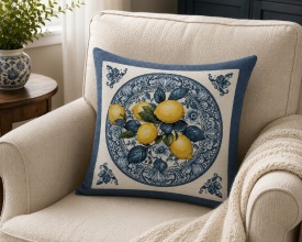 Față de pernă decorativă din goblen cu lămâi