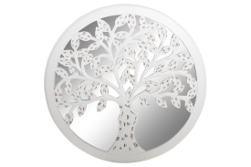 Oglindă decorativă rotundă albă din mdf decupat cu Copacul Vieții