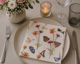 Șervețel decorativ mare de masă Butterfly Garden White