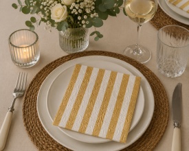 Șervețel decorativ mare de masă Elegance Stripes gold/white