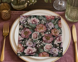 Șervețel decorativ mare de masă Vintage Flowers Black