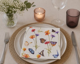 Șervețel decorativ mic de masă Butterfly Garden White