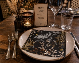 Șervețel decorativ mic de masă Luxury Leaves Black