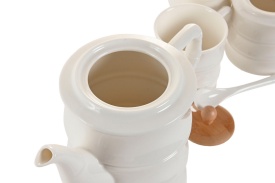 Set cafea/ceai din porțelan cu ceainic, cești și suport din bambus - Img 2