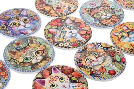 Suporturi de pahare cu pisici design artistic colorat efect relief 3D