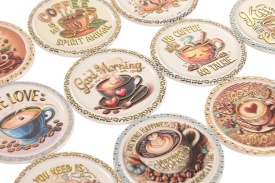 Suporturi decorative de pahare rotunde din ceramică cu tematică cafea