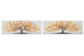 Tablou canvaș decorativ cu arbori în culori de galben auriu crem