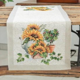 Traversă de masă Goblen cu Floarea-Soarelui și Ulcior 44x140 cm - Img 2