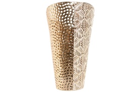 Vază mijlocie decorativă auriu din metal cu model decupat - Img 2